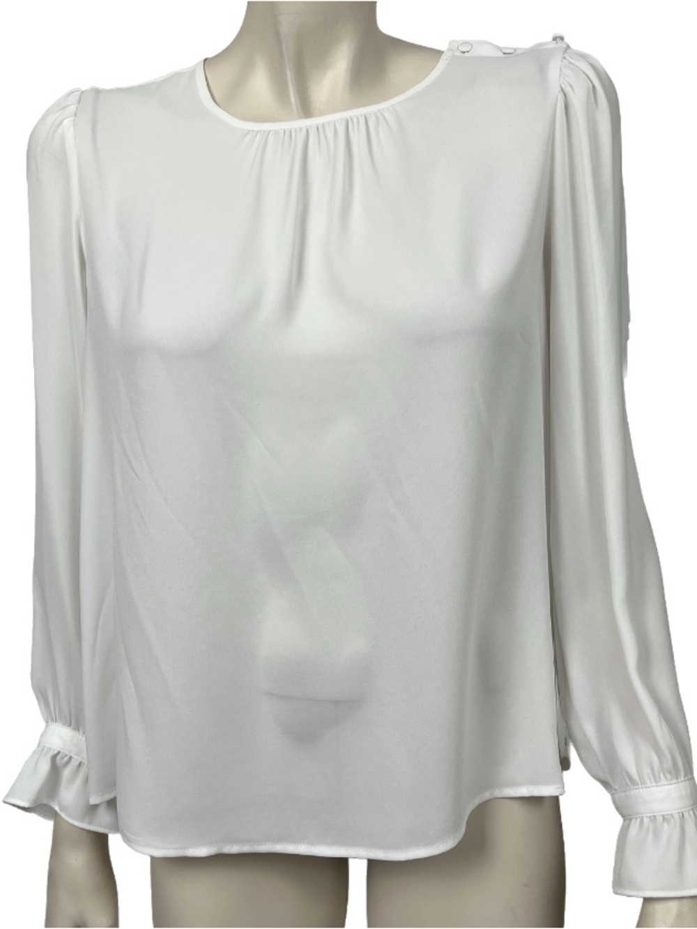 J. Crew Factory Ivory Button Shoulder Ruffle Neck Blouse